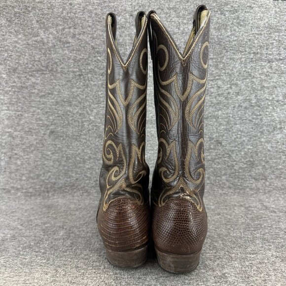 ✅Vintage Dan Post Brown Teju Lizard Leather Western Boots Men’s 10 Embroidered - Picture 9 of 11